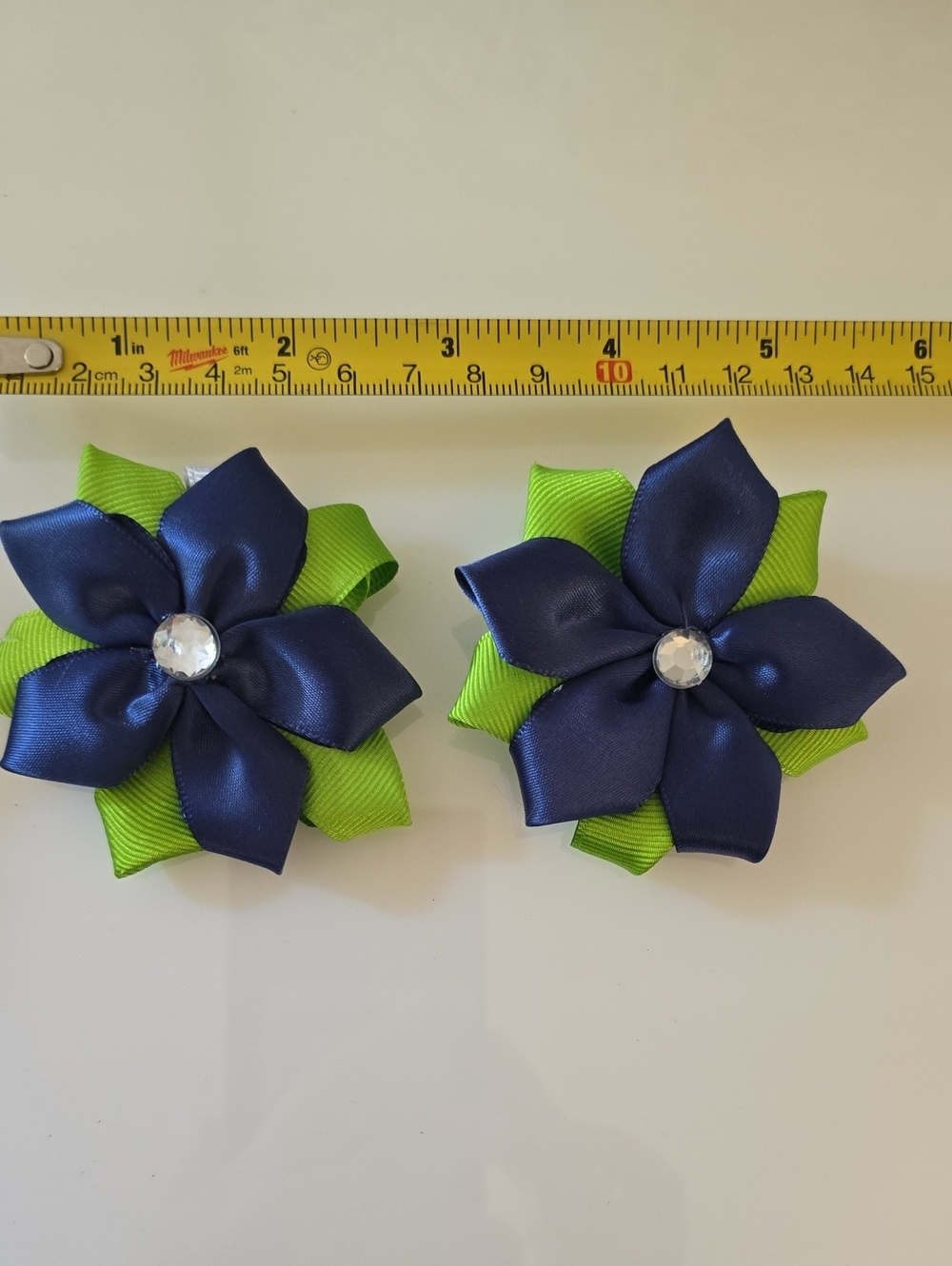 Navy and Lime Green Flower Hair Clips for Kids by